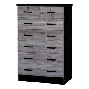 better home products cindy 7 drawer chest wooden dresser in gray & black