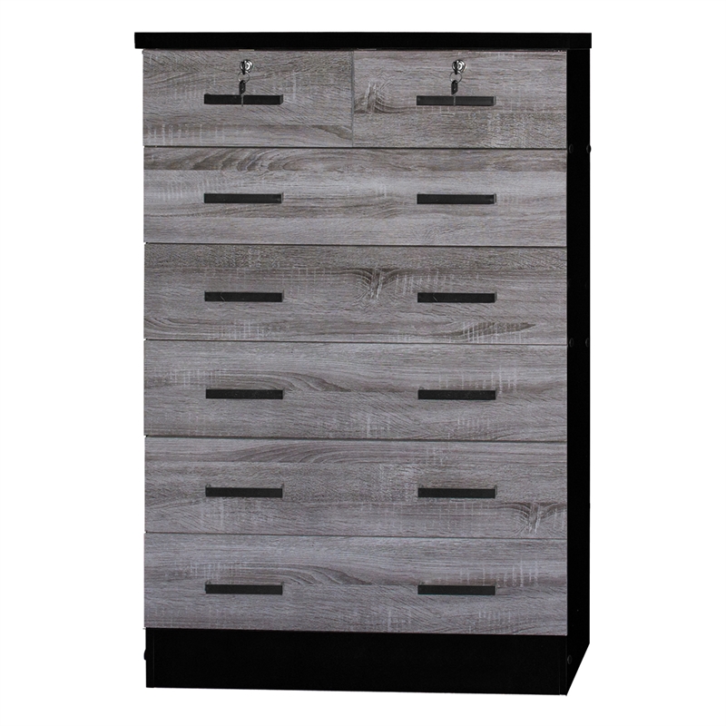 Better Home Products Cindy 7 Drawer Chest Wooden Dresser in Gray & Black