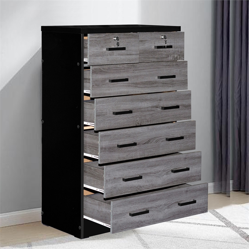 Better Home Products Cindy 7 Drawer Chest Wooden Dresser in Gray & Black