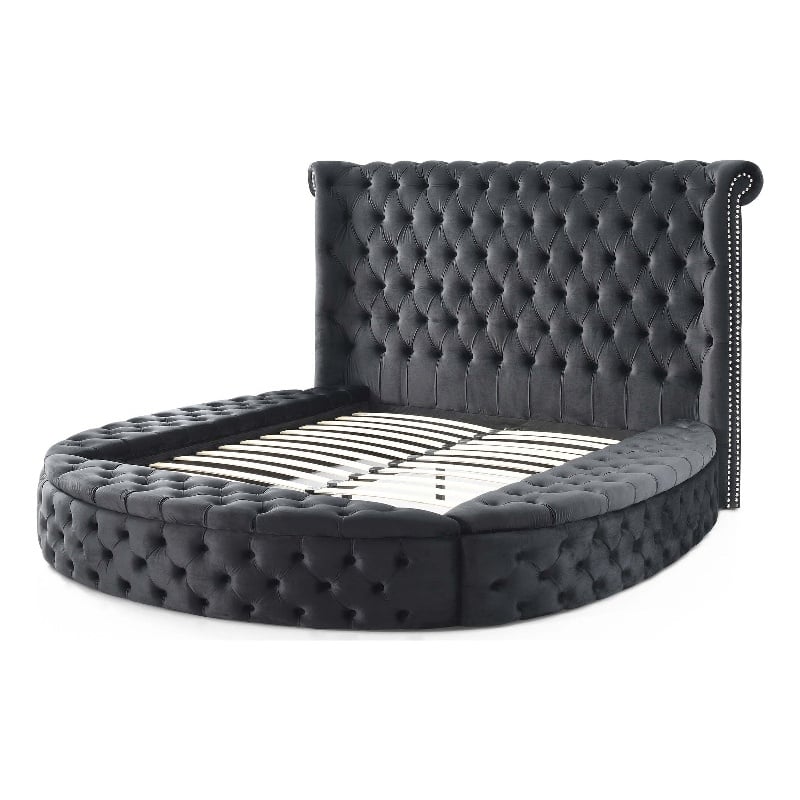 Better Home Products Elizabeth 91 x 101 Velvet Round Storage Queen Bed in Black