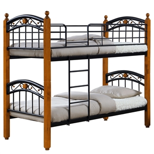 better home products lexus twin/twin black metal bunk bed with solid wood legs