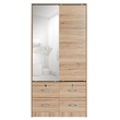 Better Home Products Sarah Double Sliding Door Armoire with Mirror Natural Oak