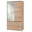 Better Home Products Sarah Double Sliding Door Armoire with Mirror Natural Oak