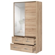 Better Home Products Sarah Double Sliding Door Armoire with Mirror Natural Oak