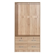 Better Home Products Sarah Double Sliding Door Armoire with Mirror Natural Oak