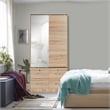 Better Home Products Sarah Double Sliding Door Armoire with Mirror Natural Oak
