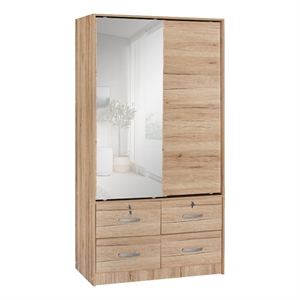 better home products sarah double sliding door armoire with mirror natural oak