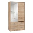 Better Home Products Sarah Double Sliding Door Armoire with Mirror Natural Oak