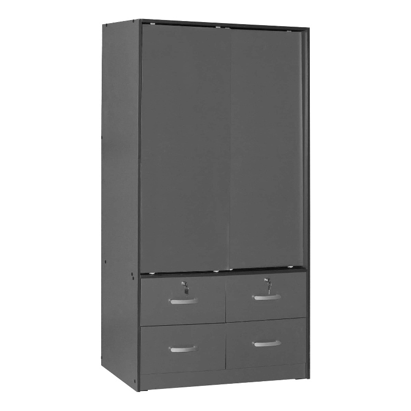 Better Home Products Sarah Modern Wood Double Sliding Door Armoire in Dark Gray
