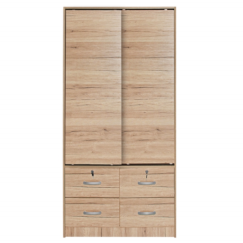 Better Home Products Sarah Modern Wood Double Sliding Door Armoire Natural Oak