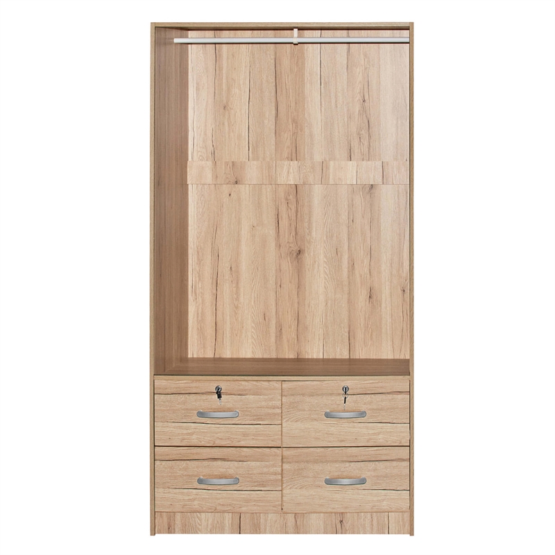 Better Home Products Sarah Modern Wood Double Sliding Door Armoire Natural Oak