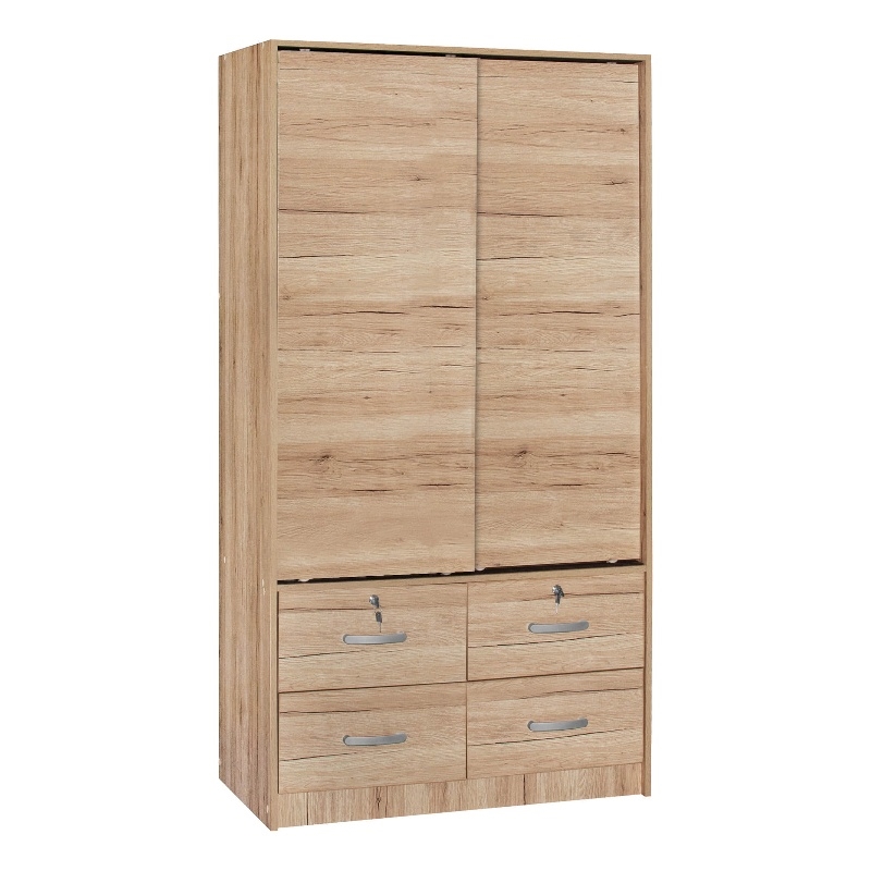 Better Home Products Sarah Modern Wood Double Sliding Door Armoire Natural Oak