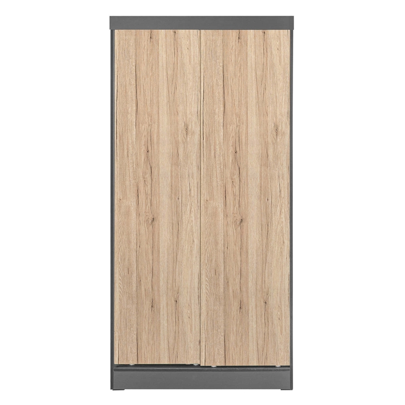 Better Home Products Modern Wood Double Sliding Door Wardrobe Natural Oak /Gray