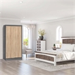 Better Home Products Modern Wood Double Sliding Door Wardrobe Natural Oak /Gray
