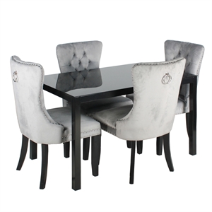 better home products lisa glass dining table set for 4 with gray velvet chairs