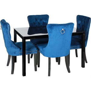 better home products lisa glass dining table set for 4 with blue velvet chairs