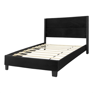 Better Home Products Giulia 41 x 81&quot Velvet Twin Panel Platform Bed in Black