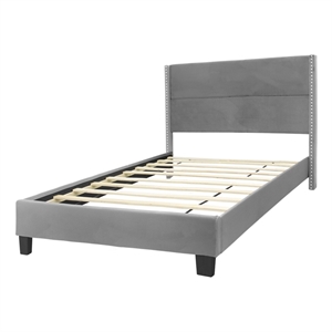 Better Home Products Giulia 41 x 81&quot Velvet Twin Panel Platform Bed in Gray