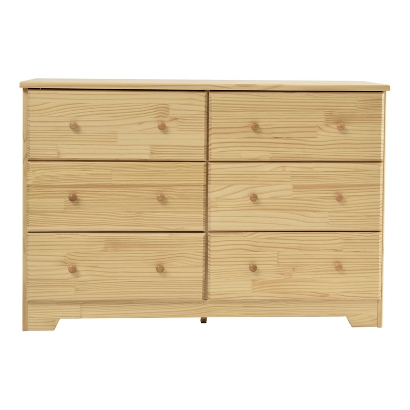 Better Home Products Solid Pine Wood 6 Drawer Double Dresser in Natural.