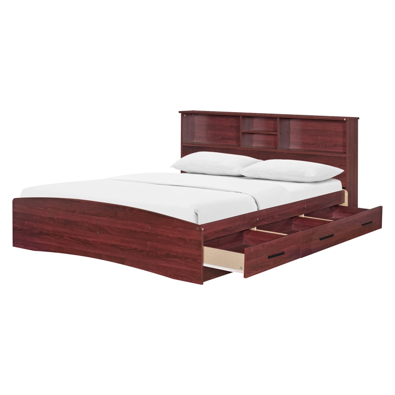 Better Home Products California Wooden Full Captains Bed in Mahogany