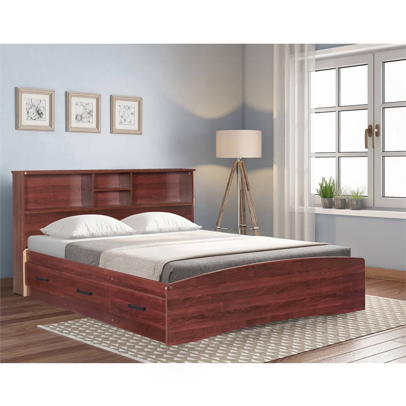 Better Home Products California Wooden Full Captains Bed in Mahogany