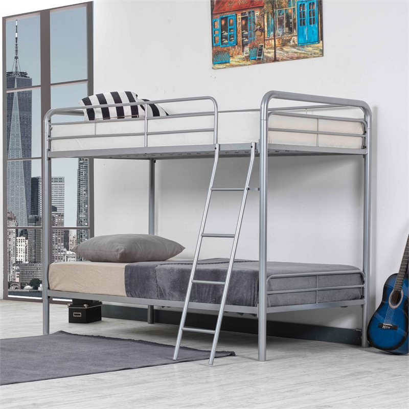 Better Home Products Twin over Twin Metal Bunk Bed in Gray