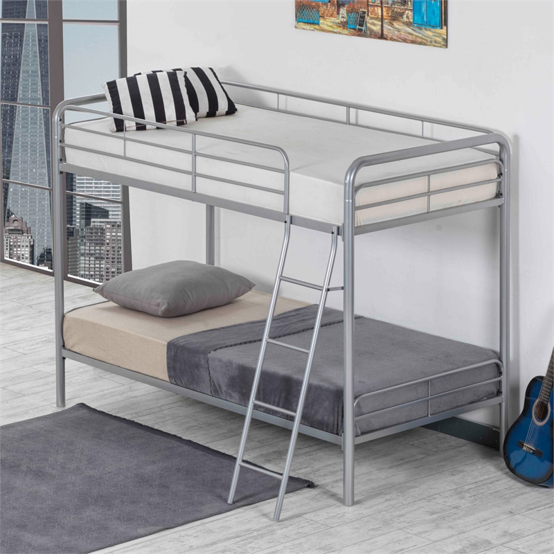 Better Home Products Twin over Twin Metal Bunk Bed in Gray