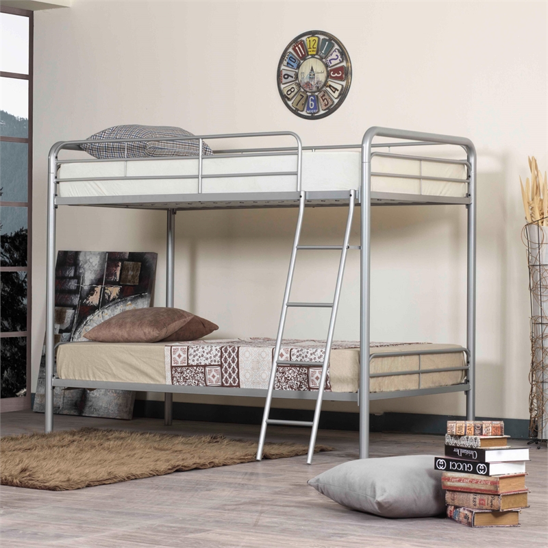 Better Home Products Twin over Twin Metal Bunk Bed in Gray