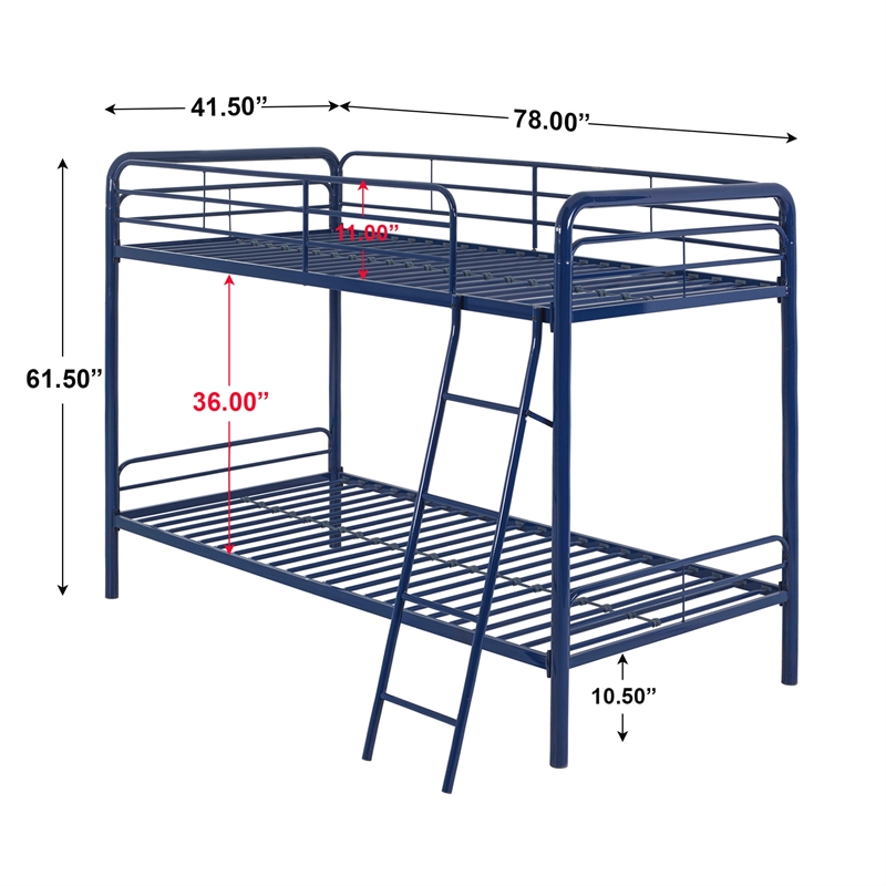 Better Home Products Twin over Twin Metal Bunk Bed in Blue