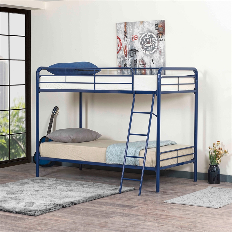 Better Home Products Twin over Twin Metal Bunk Bed in Blue