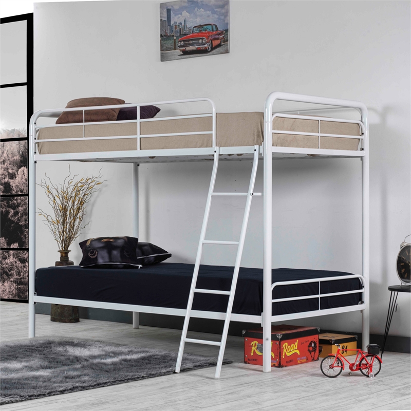 Better Home Products Twin over Twin Metal Bunk Bed in White