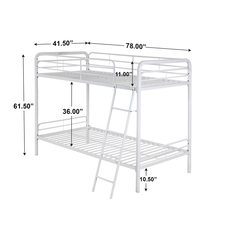 Better Home Products Twin over Twin Metal Bunk Bed in White