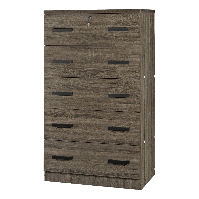 Better Home Products Olivia Wooden Tall 5 Drawer Chest in Dark Sonoma Oak