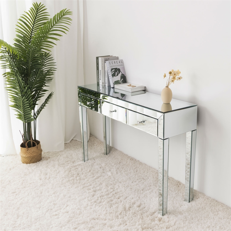 Better Home Products Mirrored Vanity Table Mirrored Console Table with 3 Drawers