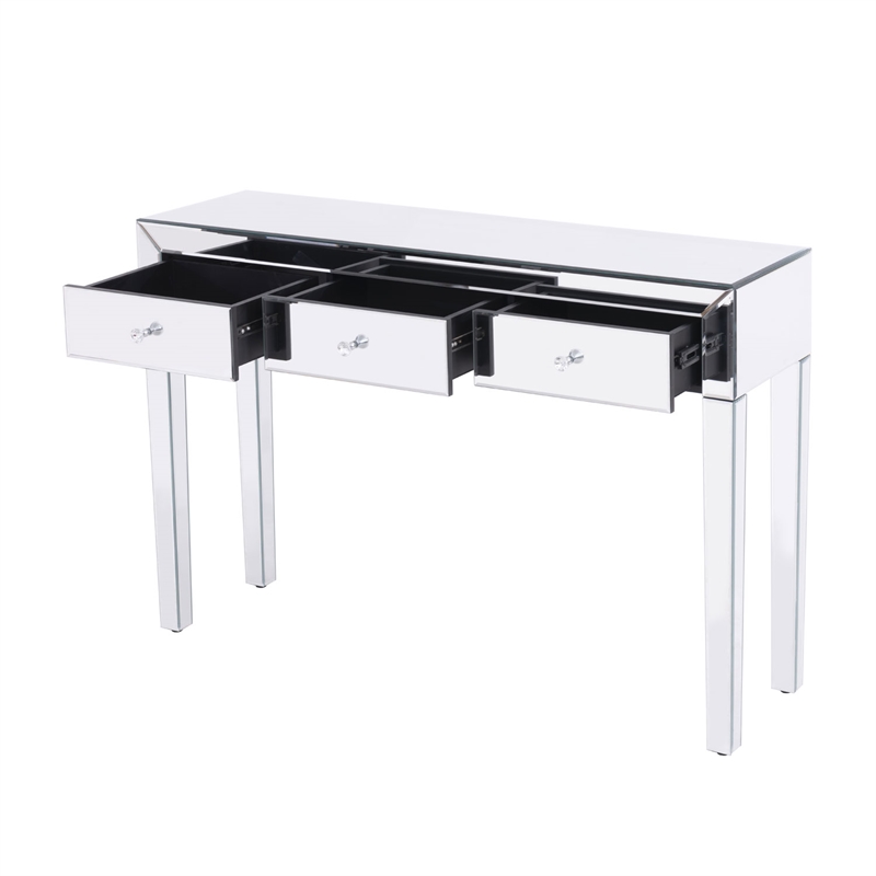 Better Home Products Mirrored Vanity Table Mirrored Console Table with 3 Drawers