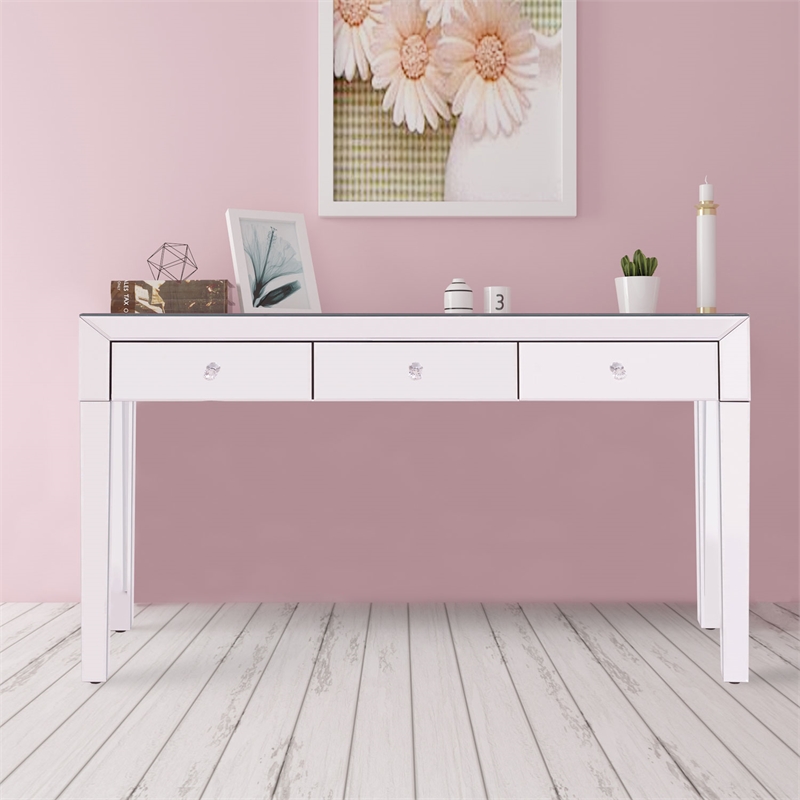 Better Home Products Mirrored Vanity Table Mirrored Console Table with 3 Drawers