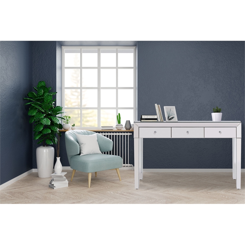 Better Home Products Mirrored Vanity Table Mirrored Console Table with 3 Drawers