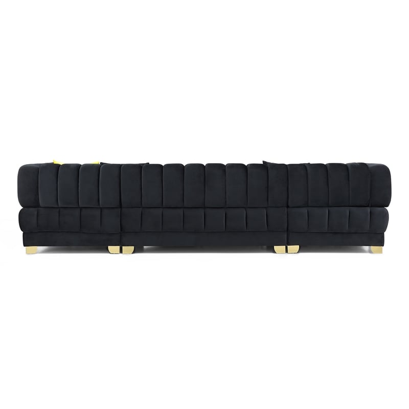 Better Home Products Marigold U-Shaped Velvet Sectional Sofa in Black