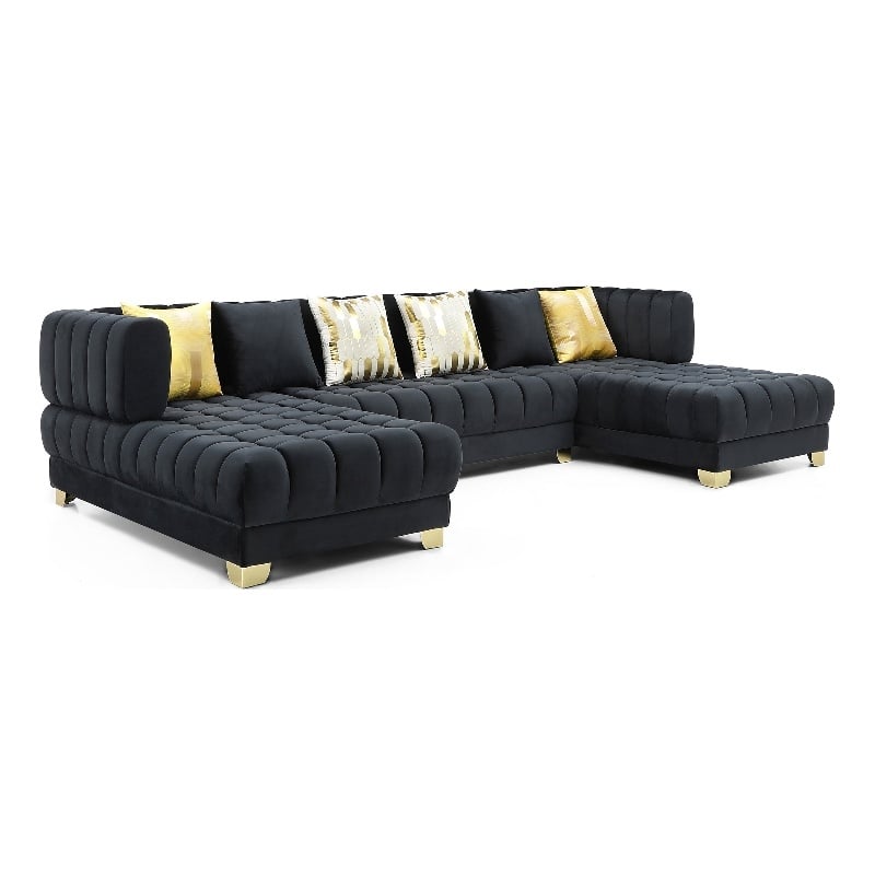 Better Home Products Marigold U-Shaped Velvet Sectional Sofa in Black