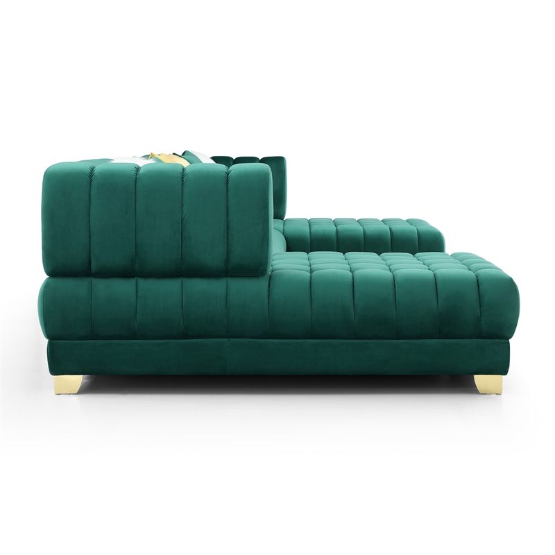Better Home Products Marigold U-Shaped Velvet Sectional Sofa in Green