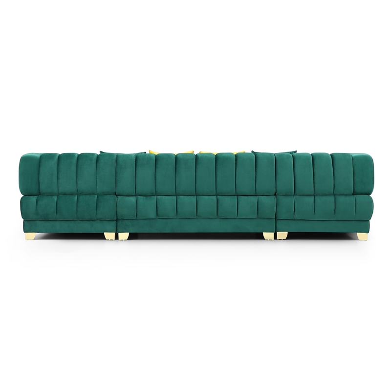 Better Home Products Marigold U-Shaped Velvet Sectional Sofa in Green
