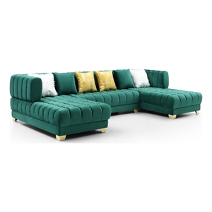 Better Home Products Marigold U-Shaped Velvet Sectional Sofa in Green