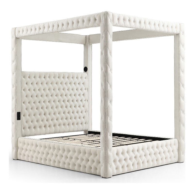 Better Home Products Dream 70.5 x89 Velvet Upholstered Queen Canopy Bed in Cream