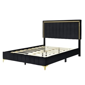 Better Home Products Monique 84.5 x 64.5&quot Velvet Upholstered Queen Bed in Black