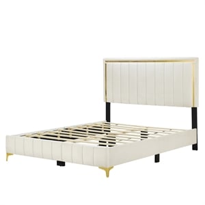 Better Home Products Monique 64.5 x 84.5&quot Velvet Upholstered Queen Bed in Cream