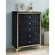 Better Home Products Monique Velvet Upholstered 5-Drawer Chest in Black