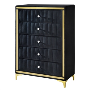 Better Home Products Monique Velvet Upholstered 5-Drawer Chest in Black