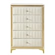Better Home Products Monique Velvet Upholstered 5-Drawer Chest in Cream