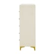 Better Home Products Monique Velvet Upholstered 5-Drawer Chest in Cream