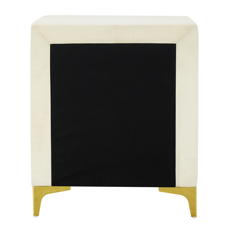 Better Home Products Monique Velvet Nightstand with Gold Legs in Cream